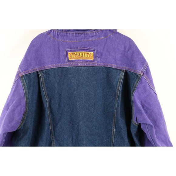 NOS Vintage 90s Streetwear Mens Large Color Block Hooded Denim Trucker Jacket - Picture 9 of 10